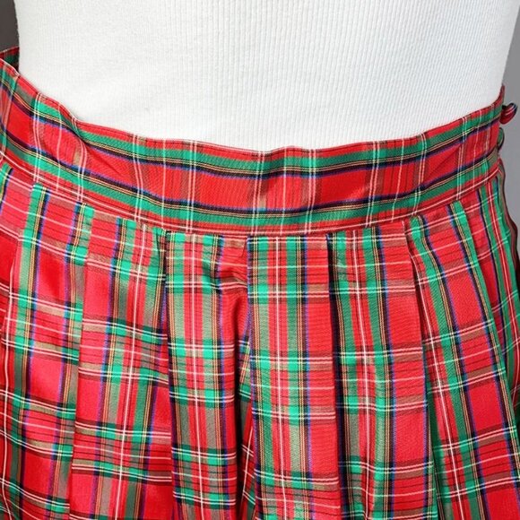 VINTAGE 80's Taffeta A-Line Plaid Tea Length Skirt - Picture 5 of 7